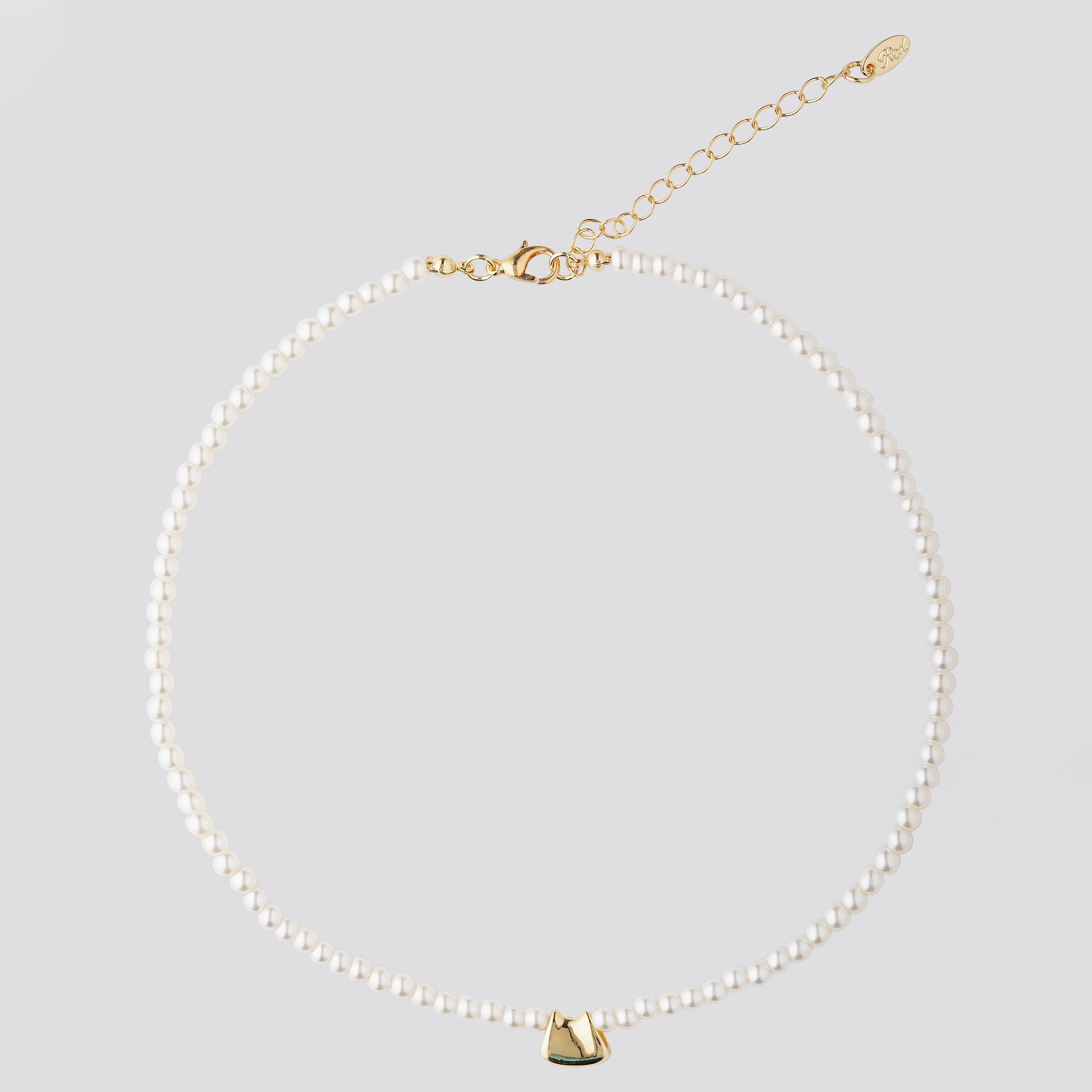 White Pearl Necklace with A Gold Heart Charm