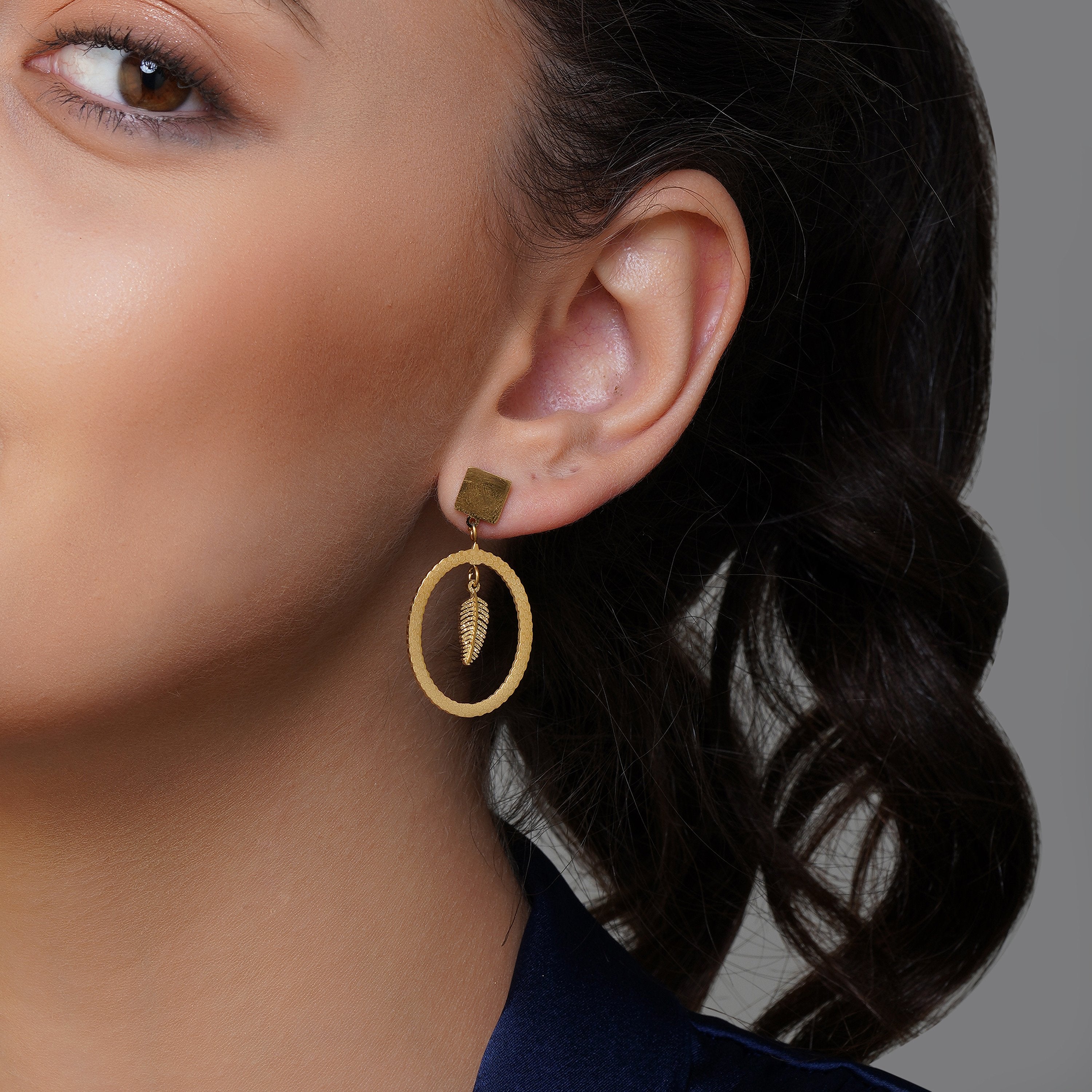 Gold leaf Earring on a gold-tone hoop